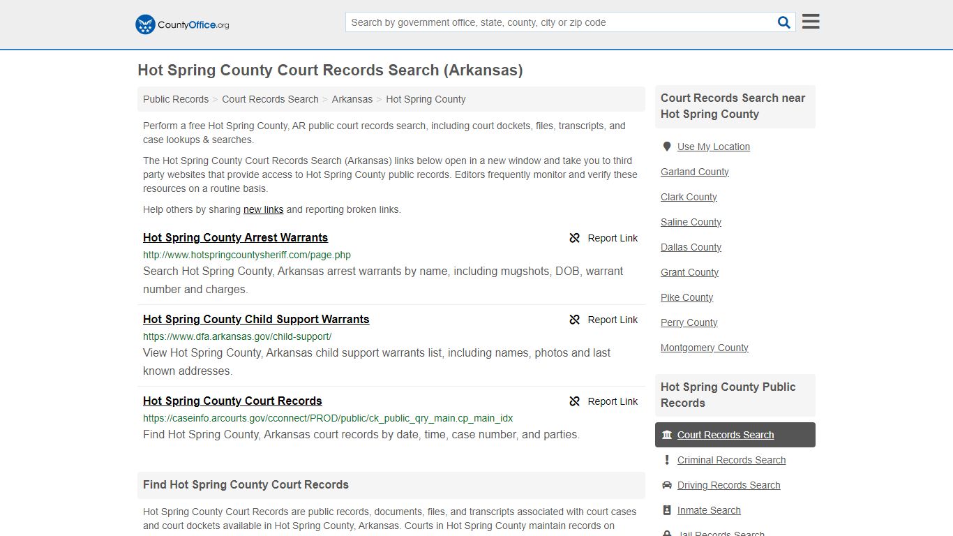 Hot Spring County Court Records Search (Arkansas) - County Office