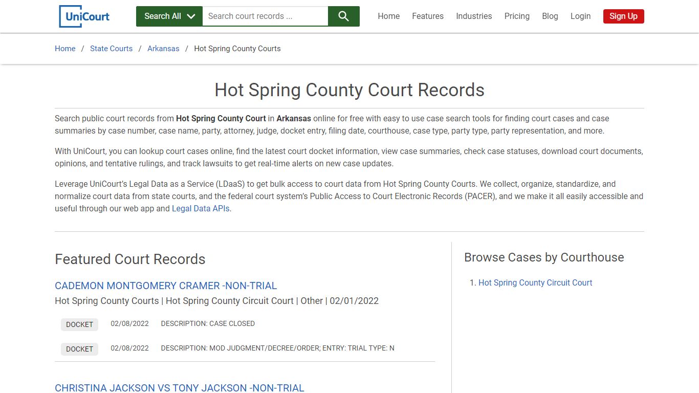 Hot Spring County Court Records | Arkansas | UniCourt