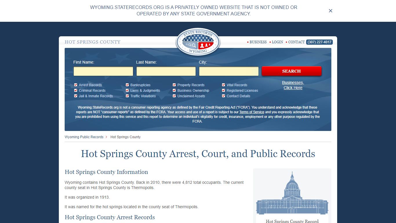 Hot Springs County Arrest, Court, and Public Records